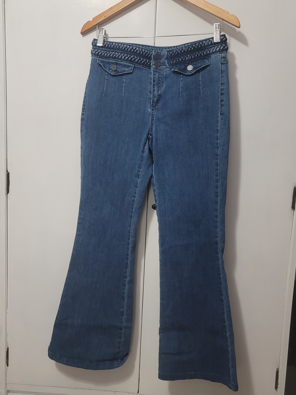 Soho Braided-Waist Blue Flare Jeans